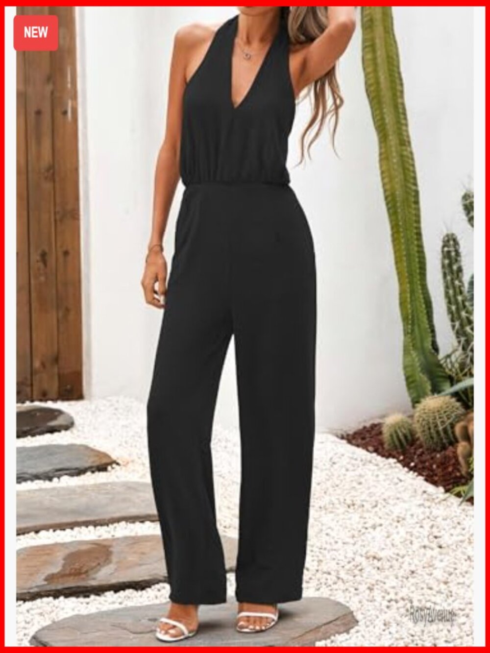 Sleeveless Halter Backless Wide Leg Jumpsuit Romper Dressy One Piece - Picture 5 of 7